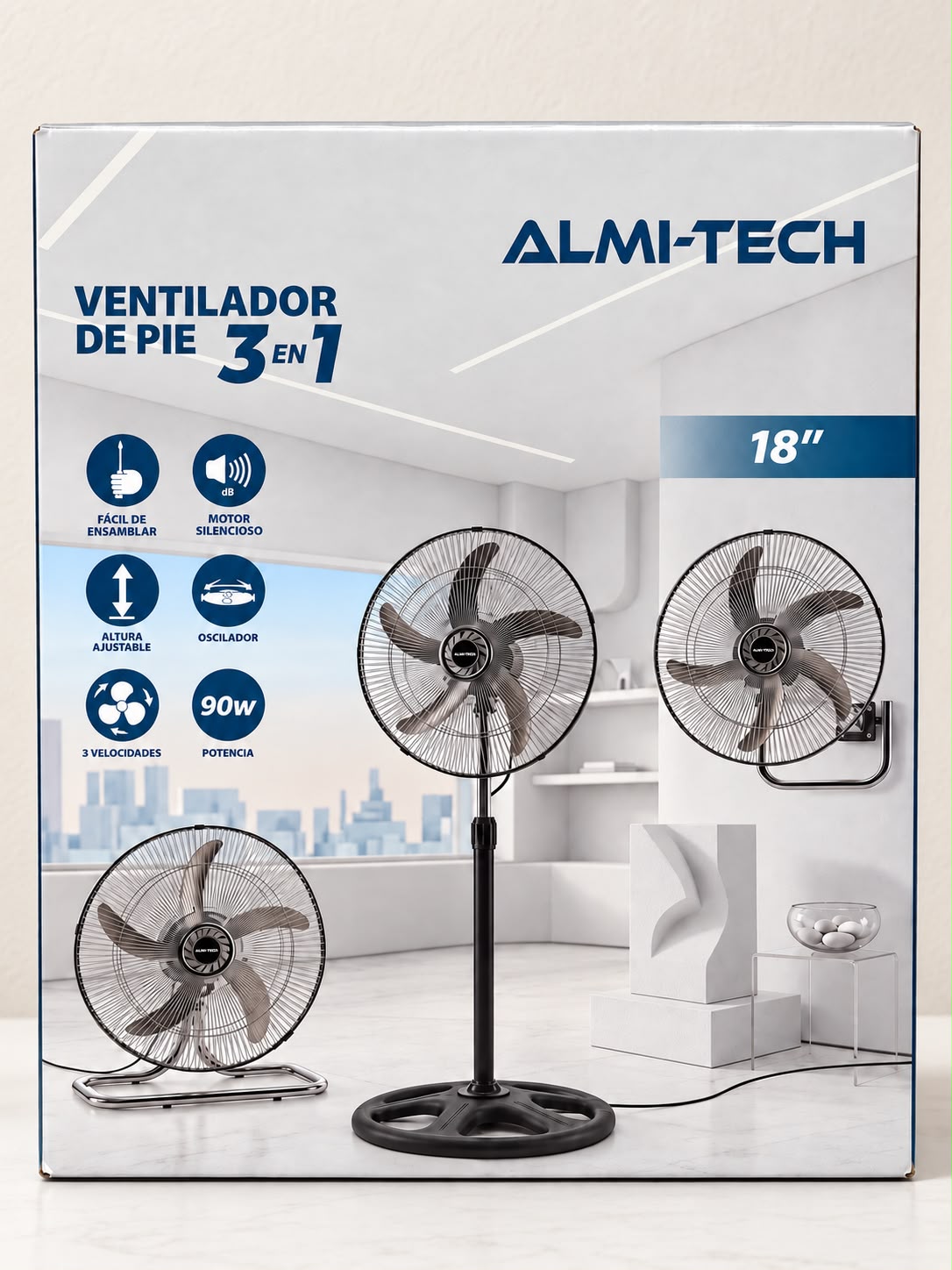 VENTILADOR DE PIE 3 EN 1 18” ALMITECH